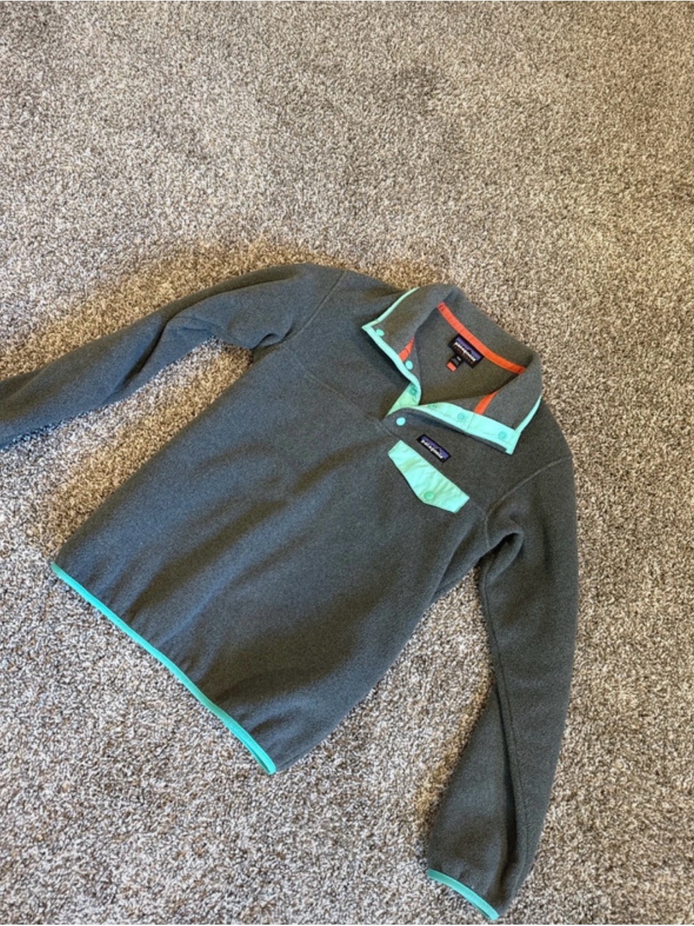 Patagonia Grey Teddy Jacket with Mint Trim